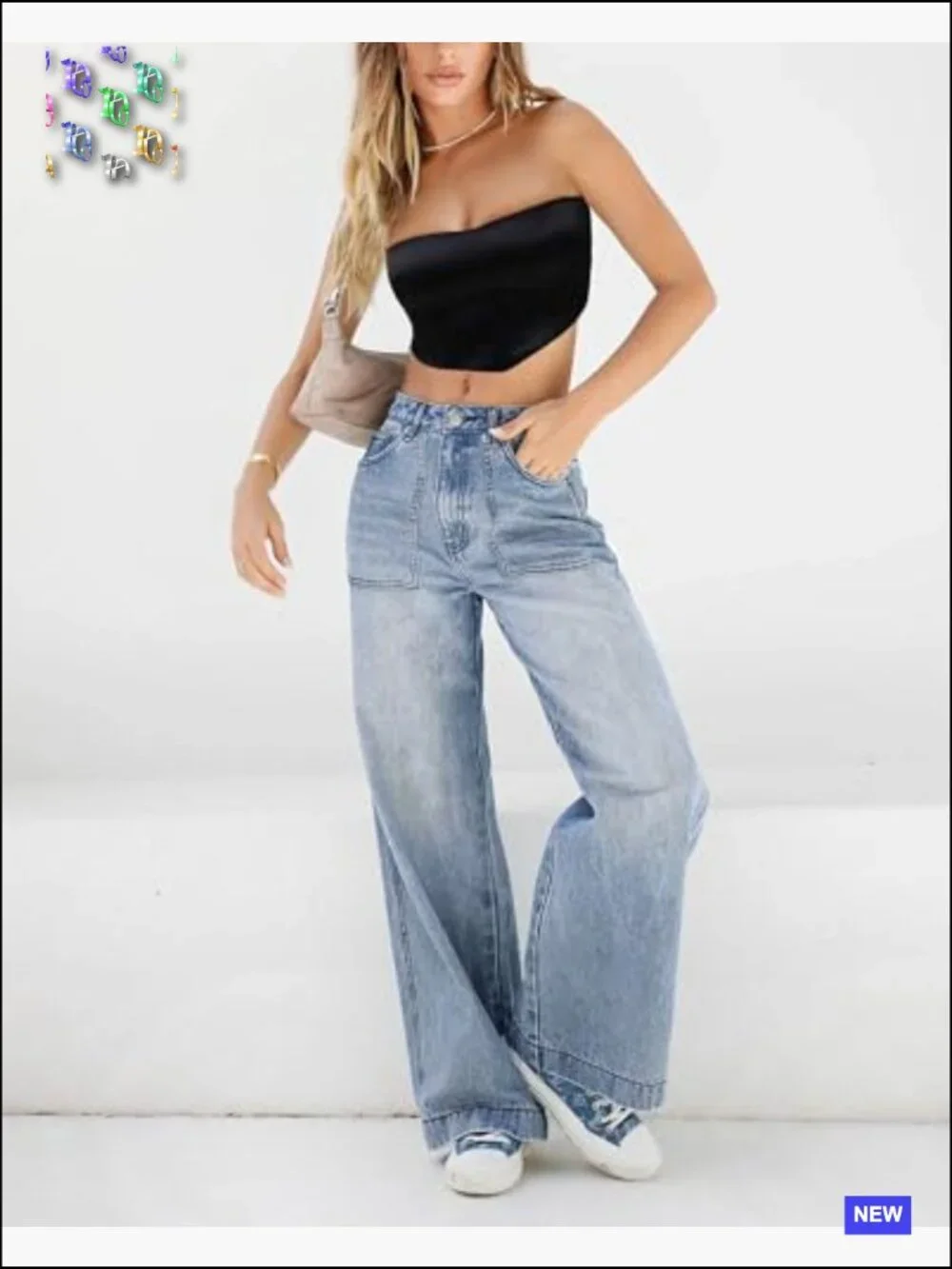 Baggy Jeans Mid-Low Waist Boyfriend Streetwear Wide Leg Denim Pants Y2K - Picture 2 of 7